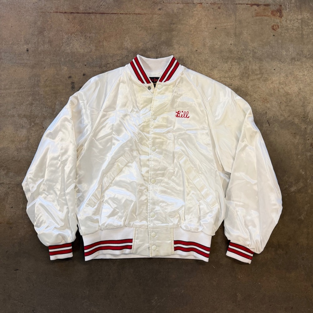 Vintage Saints & Spinners Amarillo Texas Satin Bomber Jacket Spinning Top Club - Picture 2 of 4